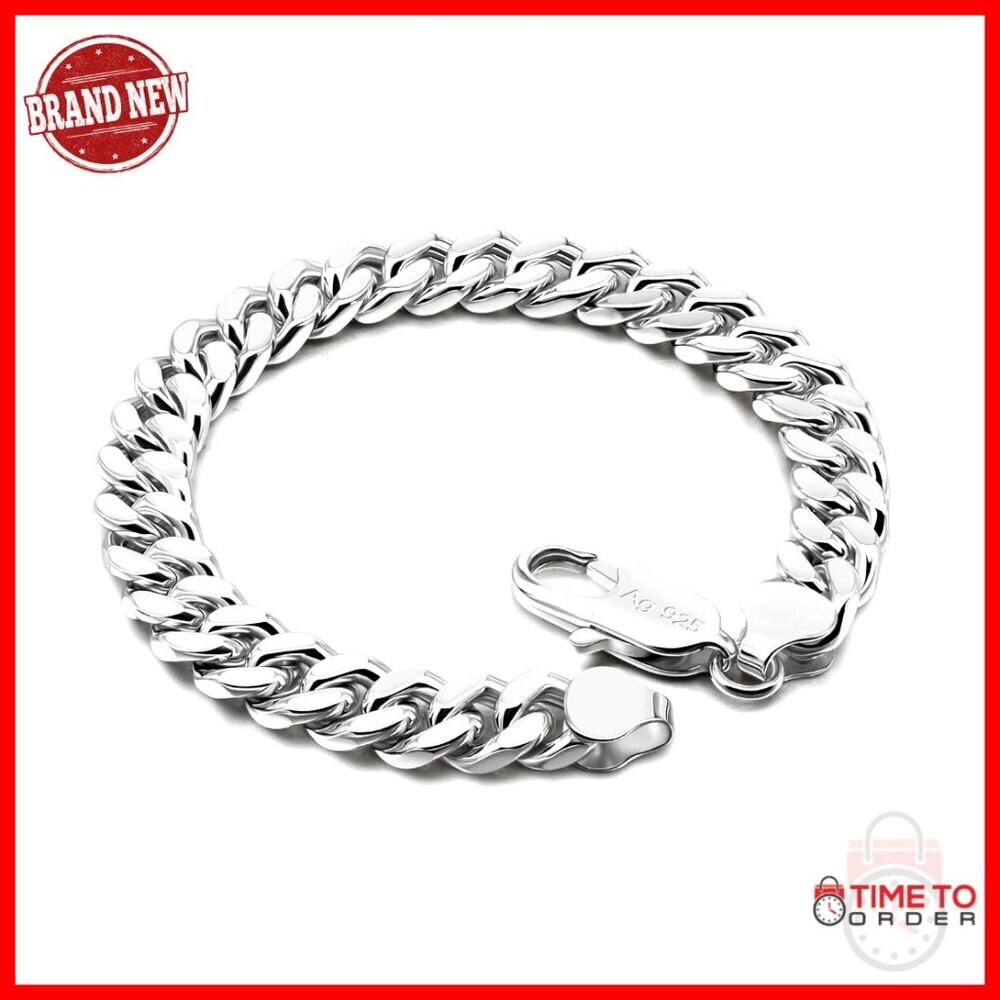 Men's 925 Sterling Silver Cuban Link Bracelet 8MM 7-10 Inch Chain